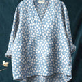 Women's  Polka Dots Art Print Casual Cotton And Linen V-neck Shirt