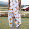 Women's Lovely Orange Pattern Art Print Casual 100% Cotton Wide Leg Jumpsuit