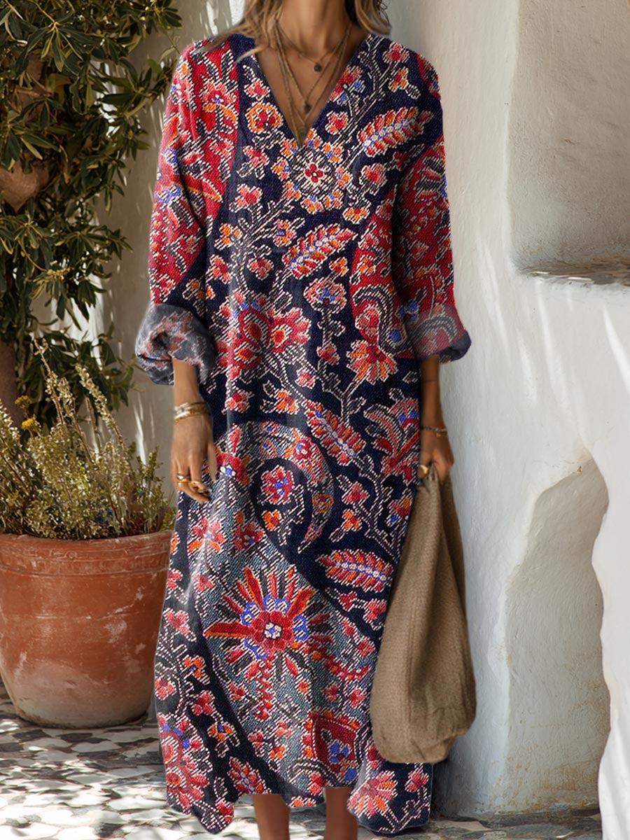 Women's Vintage Floral Art Print Cotton Dress