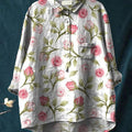 Women's  Flower Print Casual Cotton And Linen Shirt