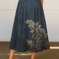 Women's Retro Leaf Print High Waist Casual A-Line Skirt