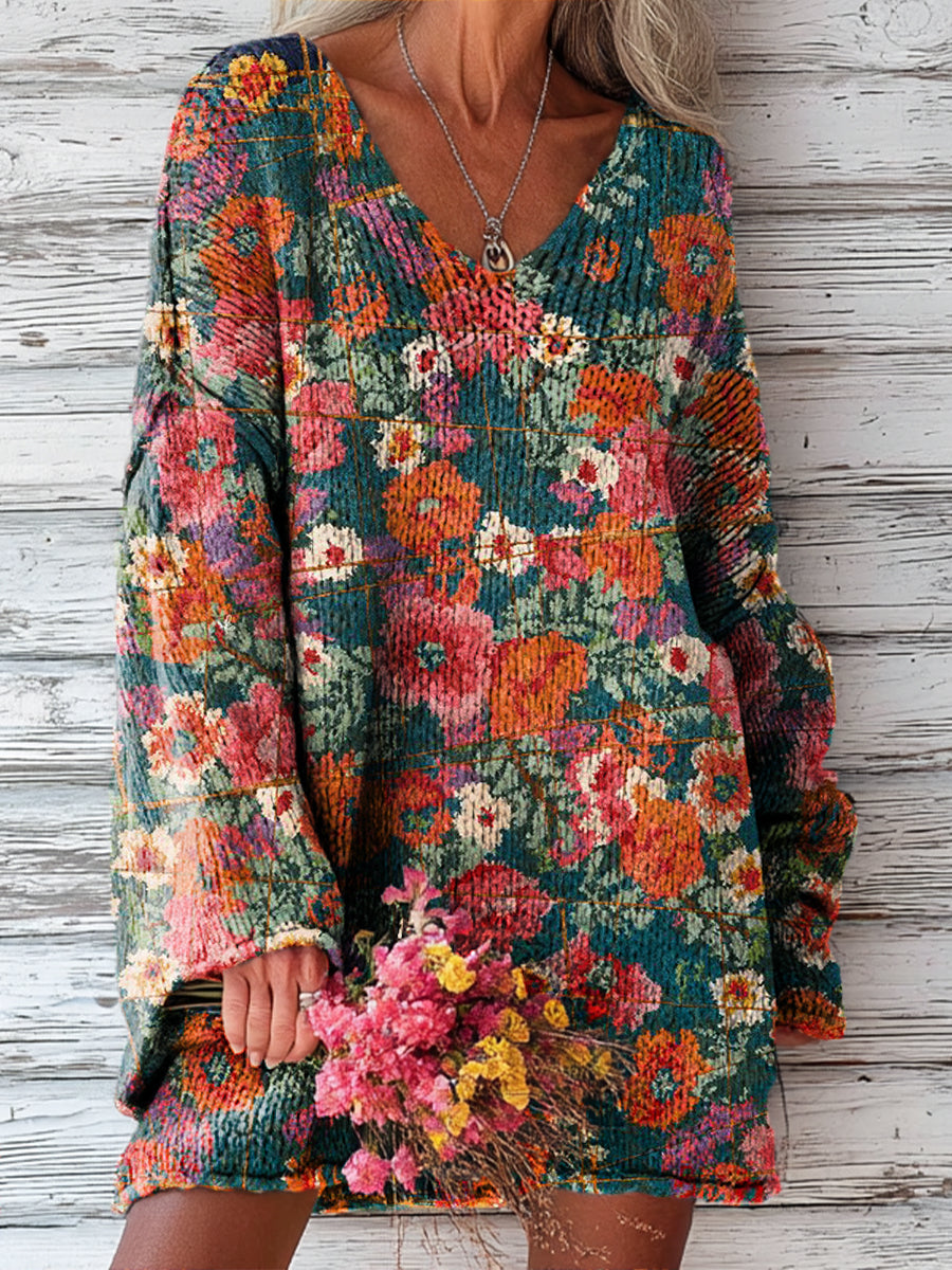 womens-vintage-floral-painting-art-print-casual-pullover-sweater-429u
