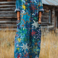 Women's Beautiful Abstract Colorful Stars Graffiti Painting Art Print Pocket V-neck Cotton Dress