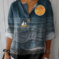 Women's   Japanese  Art Print Casual Cotton Linen Shirt