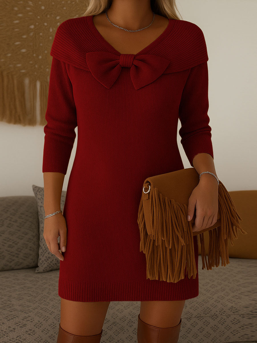 Women's Solid Color Round Neck Long Sleeve Casual Loose Sweater Dress