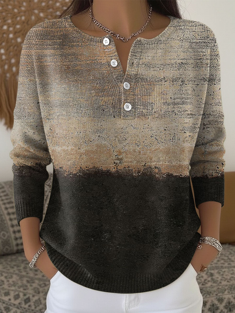 Women's Multicolor Gradient Pattern Art Print Buttoned Cardigan Sweater