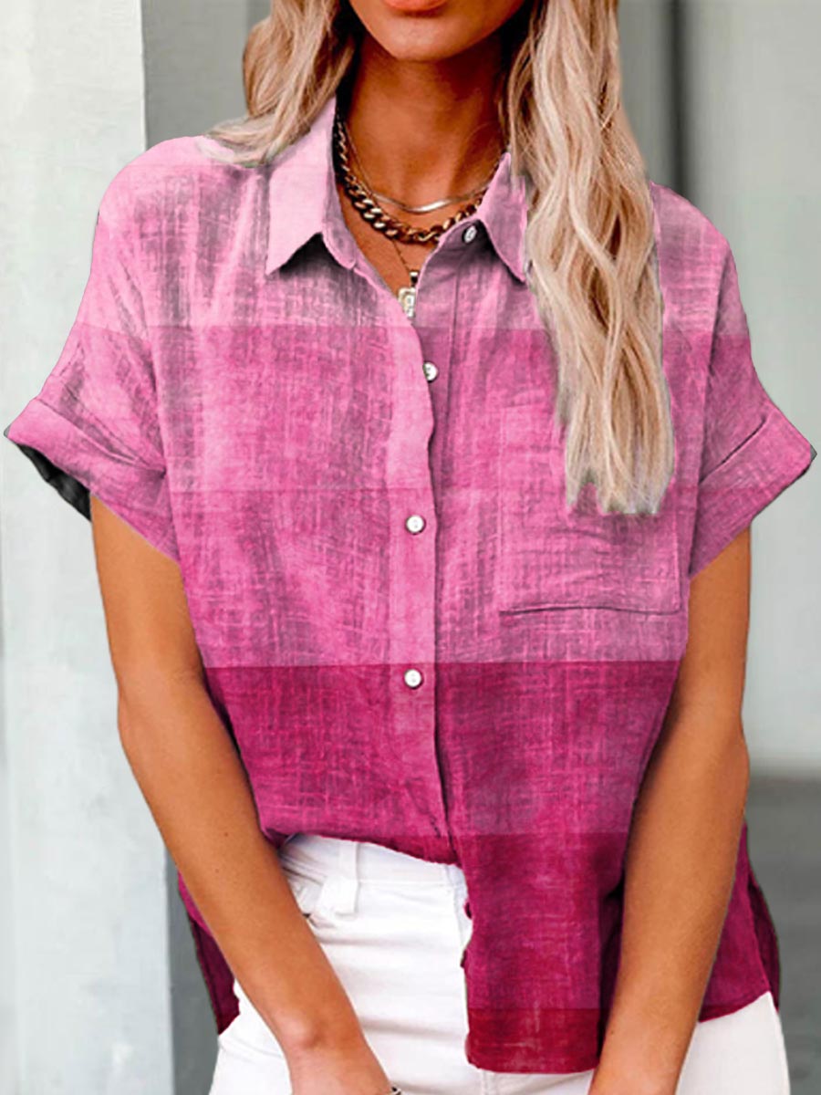 Women's Gradient Pattern Art Print Casual Cotton Shirt