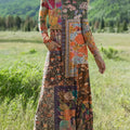 Women's Boho Vintage Flower Art Printed Long-sleeved Casual Dress