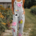 Women's  Funny  Animals  Art Print Casual 100% Cotton Wide Leg Jumpsuit
