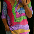 Women's Geometric Print Classic 100% Cotton Henley T-shirt