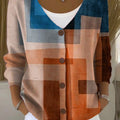Vintage Geometry Art Print Buttoned V-neck Cardigan Sweater