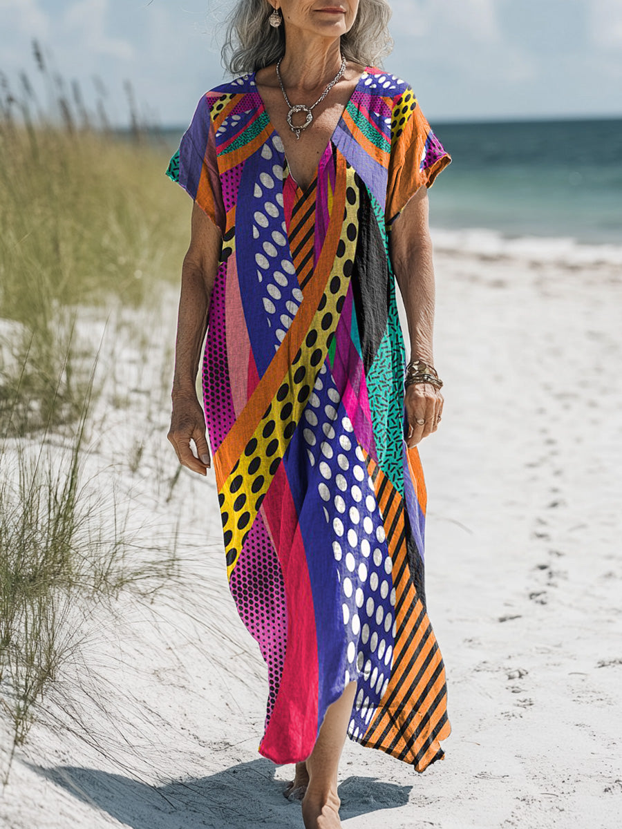 Abstract Geometric Pattern Printed Women's Pocket Cotton Dress