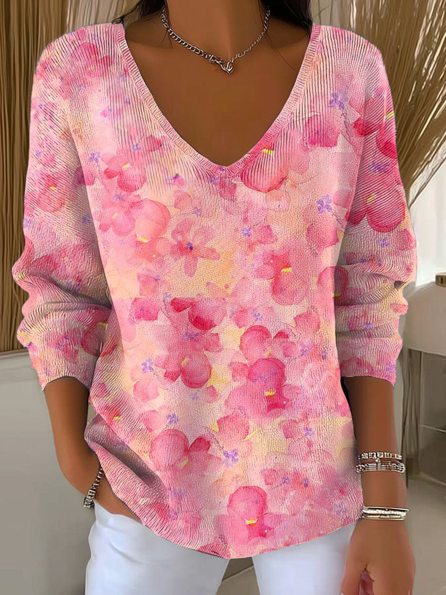 womens-pink-floral-pattern-art-print-casual-pullover-sweater