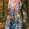 Women's Abstract Colorful Floral Painting Art Print Dress