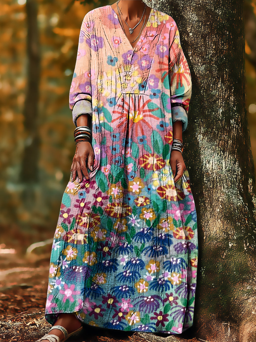 Women's Abstract Colorful Floral Painting Art Print Dress