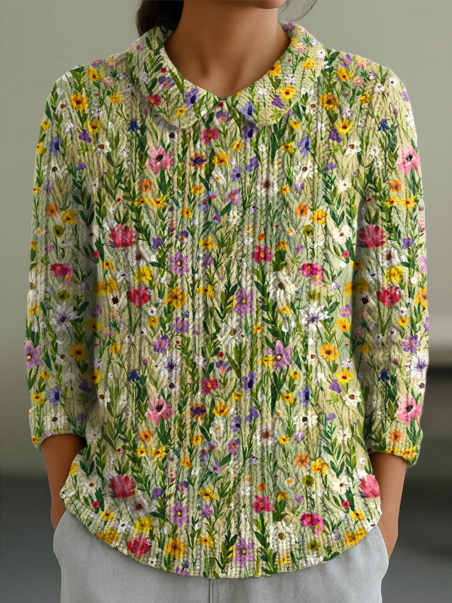 womens-vintage-floral-art-print-casual-peter-pan-collar-3-4-sleeve-sweater-3ib6