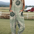Women's  Vintage Abstract Geometric Art Print Casual 100% Cotton Wide Leg Jumpsuit