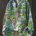 Chemise décontractée en coton et lin à imprimé floral vintage pour femme 