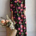 Robe décontractée en coton et lin à poches, imprimé floral vintage pour femme 