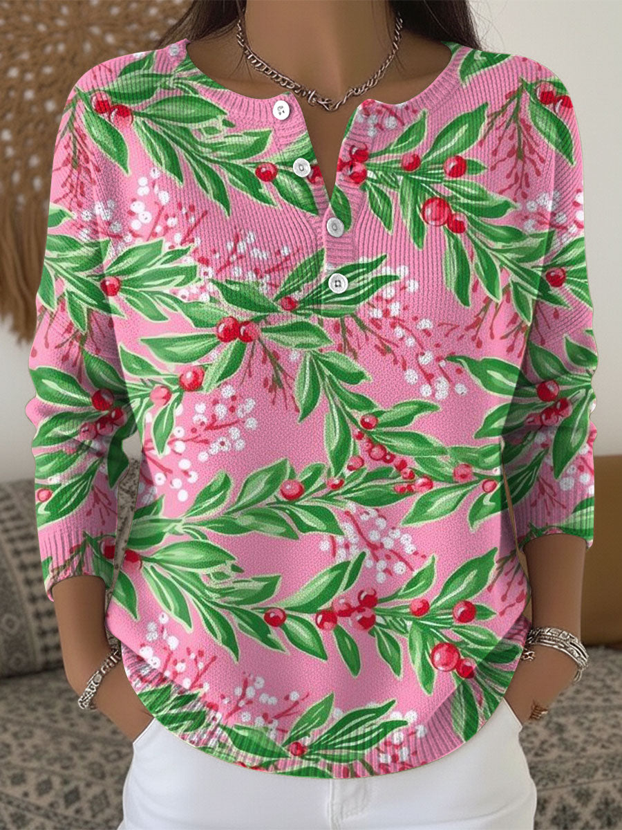 Women's Christmas Pattern Art Print Buttoned Cardigan Sweater