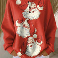 Women's Christmas Santa Pattern Art Print Casual Cotton Waffle Sweatshirt