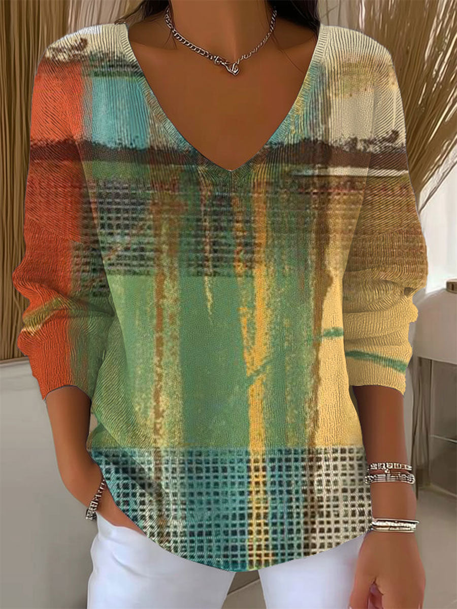 womens-abstract-geometric-vintage-art-print-casual-pullover-sweater