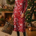 Women's Christmas Print Crew Neck Long Sleeve Casual Loose Knit Dress
