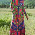 Women's Beautiful Colorful Ethnic Geometric Floral Pattern Art Print Long-sleeved Dress