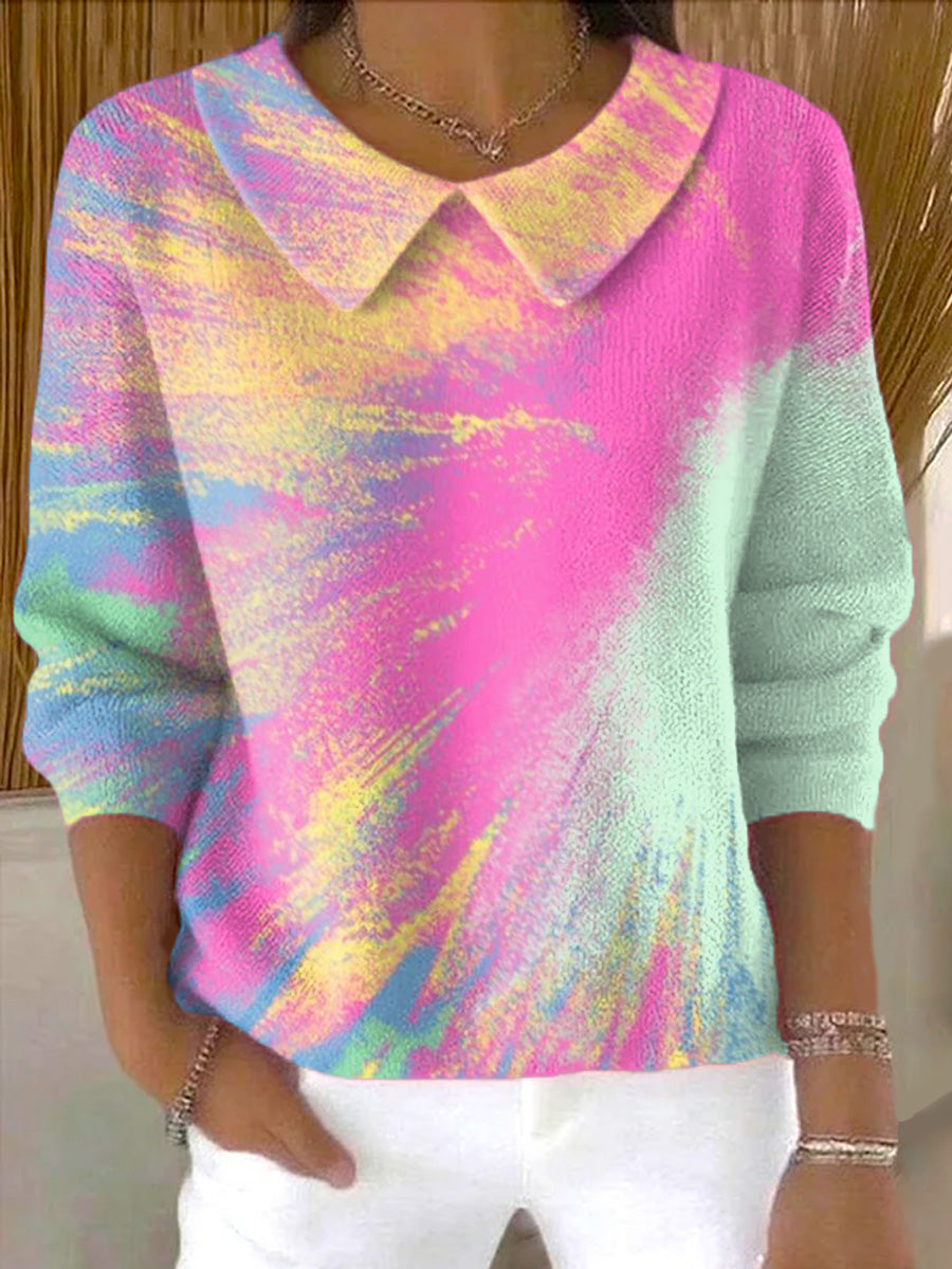 womens-beautiful-abstract-colorful-graffiti-painting-art-print-casual-peter-pan-collar-3-4-sleeve-sweater-glqa