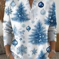 Christmas Blue Christmas Tree Art Pattern Print Buttoned Cardigan Sweater
