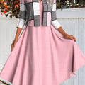 Pink Two Piece Plaid Long Sleeve Dress and Cardigan