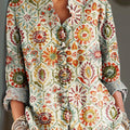 Chemise à volants pour femme, style ethnique vintage, à motifs floraux et géométriques, imprimée avec art, en coton et lin décontracté. 