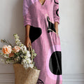Women's Random Pink Blocks Print Linen Pocket Dress