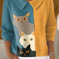 womens-cute-colorful-cat-portrait-painting-art-print-casual-peter-pan-collar-3-4-sleeve-sweater
