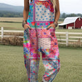 Women's  Patchwork Floral Art Print Casual 100% Cotton Wide Leg Jumpsuit