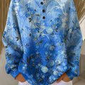 Women's Blue Gradient Flowers Pattern Art Print Casual Cotton Sweatshirt