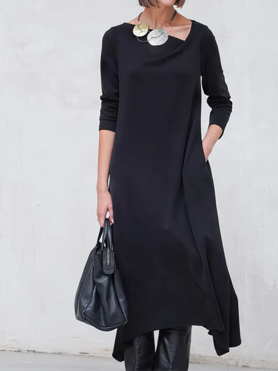 Minimalist Irregular Solid Color A-line Dress