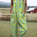Women's Vintage Abstract Geometric Art Print Casual 100% Cotton Wide Leg Jumpsuit