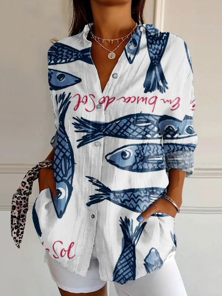 Women's  Fish  Art Print Casual Cotton Shirt