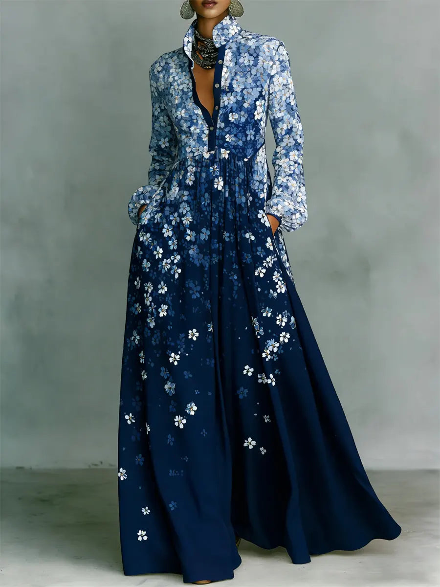 Women's Vintage Floral Art Elegant Romantic Casual Vacation Maxi Dress
