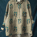 Women's  Flower Print Casual Cotton And Linen Shirt