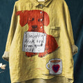 Women's Dog  Art Print Casual Cotton And Linen Shirt