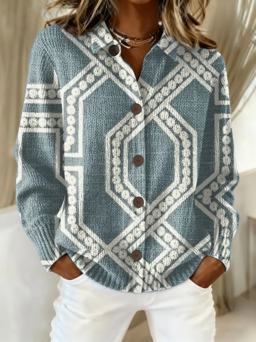 Women's Vintage Abstract Geometry Art Print Casual Sweater