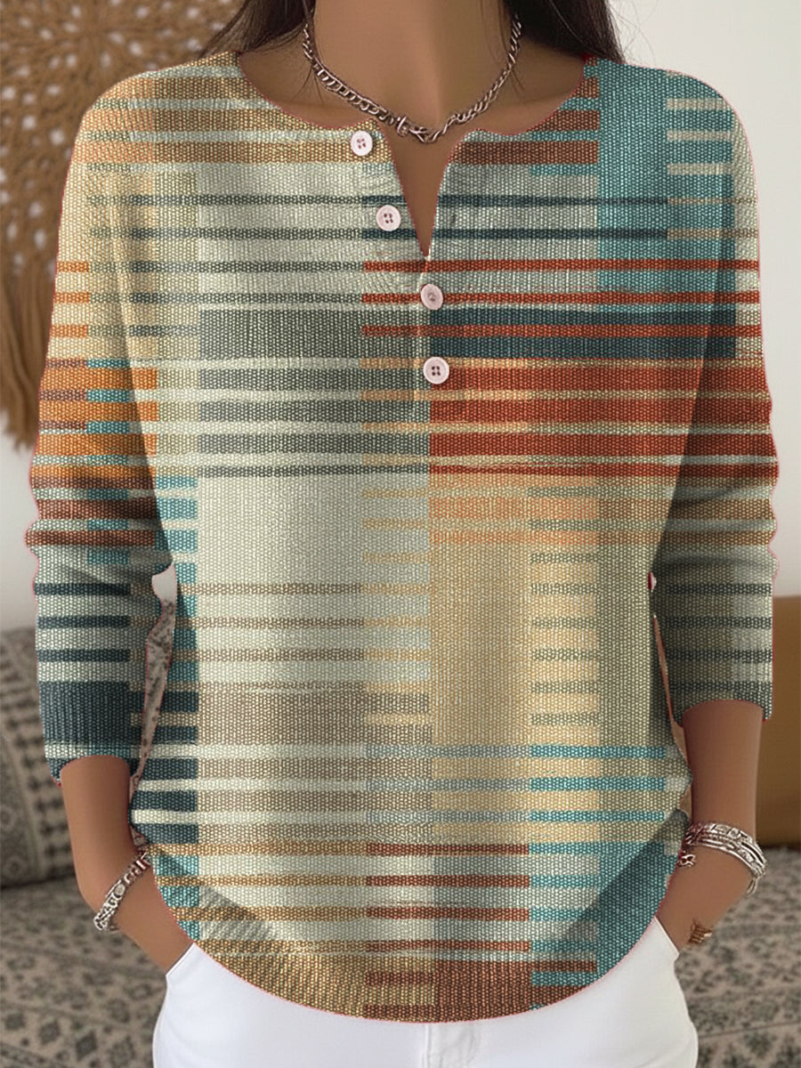Vintage Colorful Stripe Painting Art Print Buttoned Cardigan Sweater