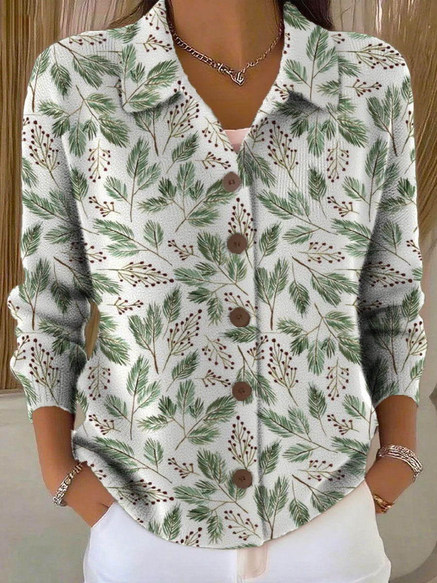 Women's Christmas Pattern Art Print Casual Lapel Sweater