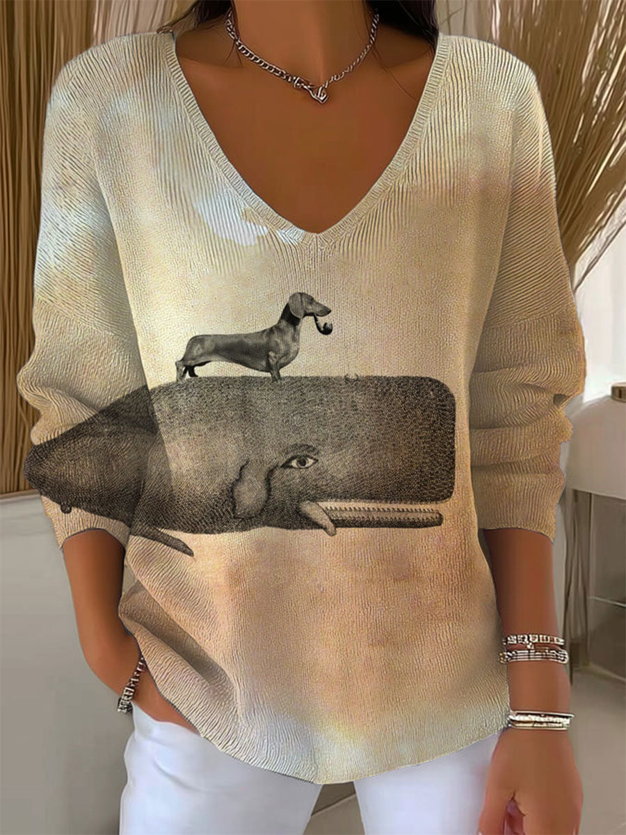 womens-funny-dachshund-art-print-casual-pullover-sweater