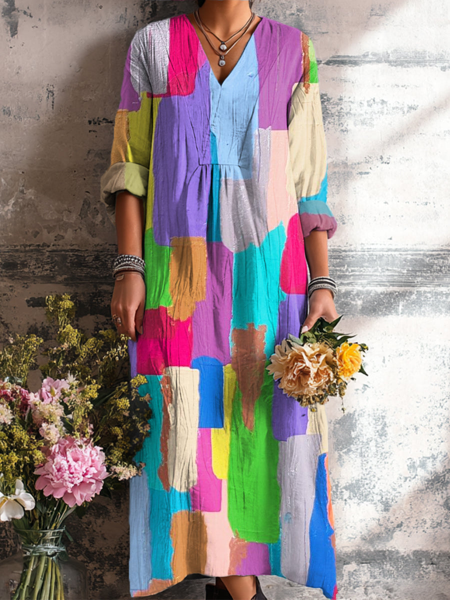 Women's Beautiful Colorful Abstract Brushstroke Graffiti Painting Art Print Dress