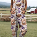 Women's Lovely Cow Pattern Art Print Casual 100% Cotton Wide Leg Jumpsuit