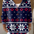 Women's Christmas Mosaic Snowflakes Printed Casual Hooded Button Sweater