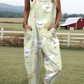 Women's  Funny Chick Art Print Casual 100% Cotton Wide Leg Jumpsuit